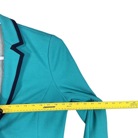 Talbots Aberdeen Womens 10 Teal Blazer Navy Trim Gold Crest Buttons Yacht Jacket - Picture 12 of 16